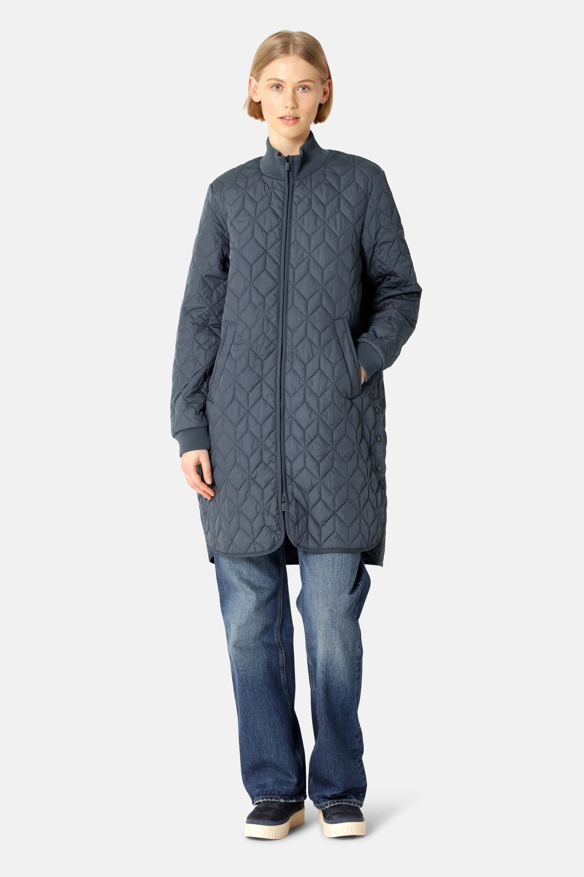 Long Padded Quilt Jacket - Ombre Blue